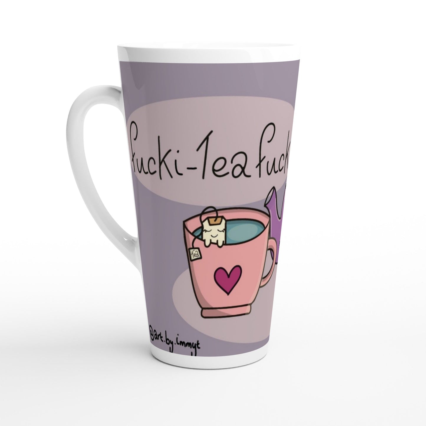 Fucki - tea fuck White Latte 17oz Ceramic Mug - Art by immyt