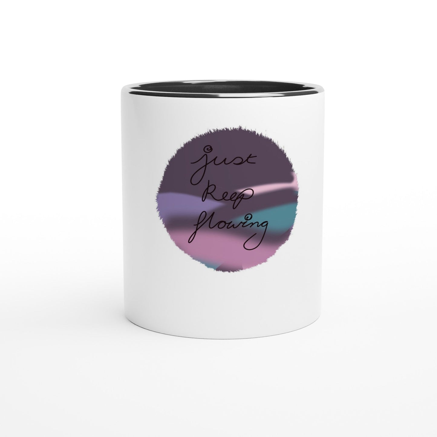 Just keep flowing White 11oz Ceramic Mug with Color Inside - Art by immyt