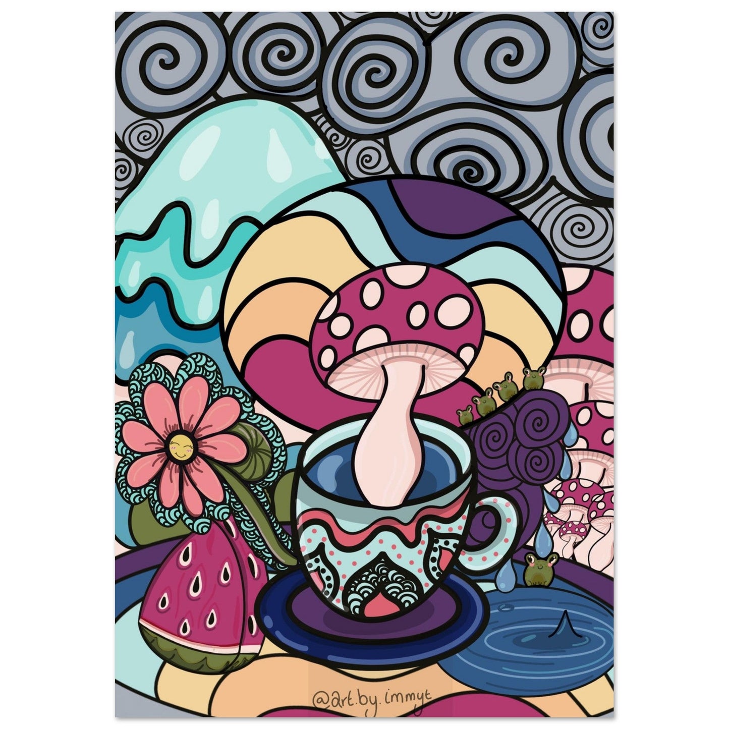 Mushroom in a teacup Matte Paper Poster - Art by immyt