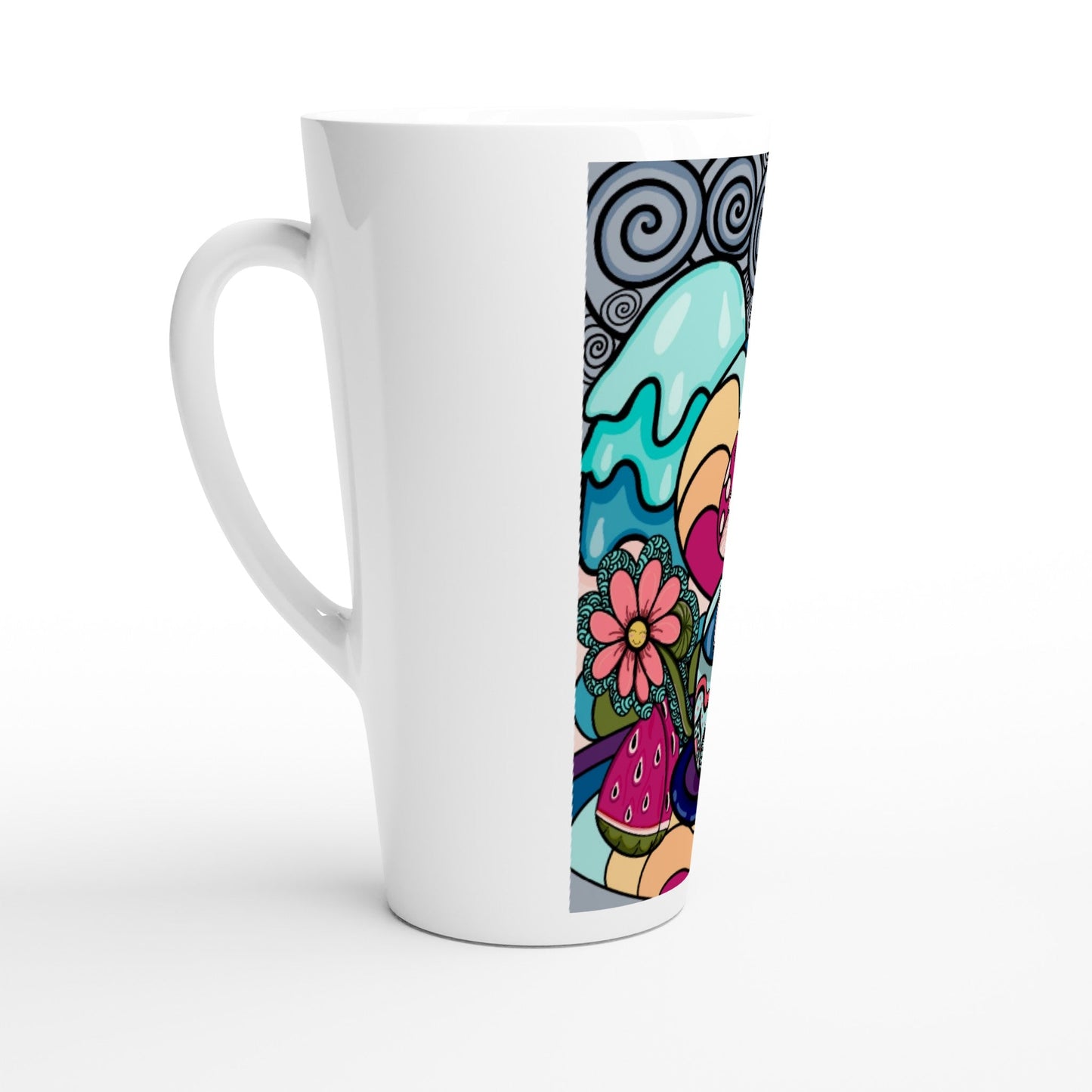 Mushroom in a teacup White Latte 17oz Ceramic Mug - Art by immyt